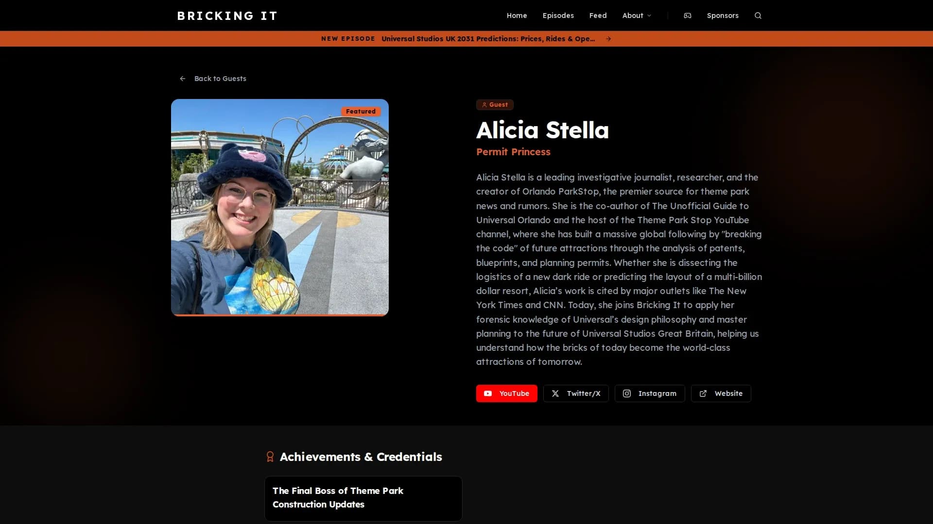A guest page for theme-park journalist Alicia Stella