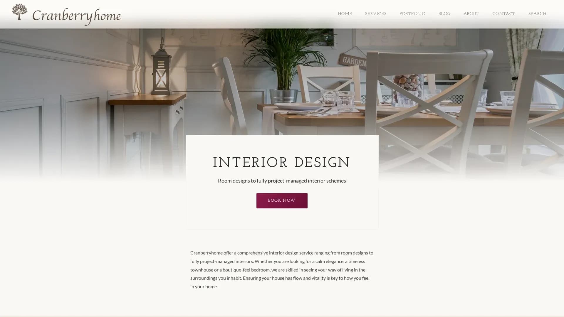 The interior design service page — room schemes through to fully project-managed interiors