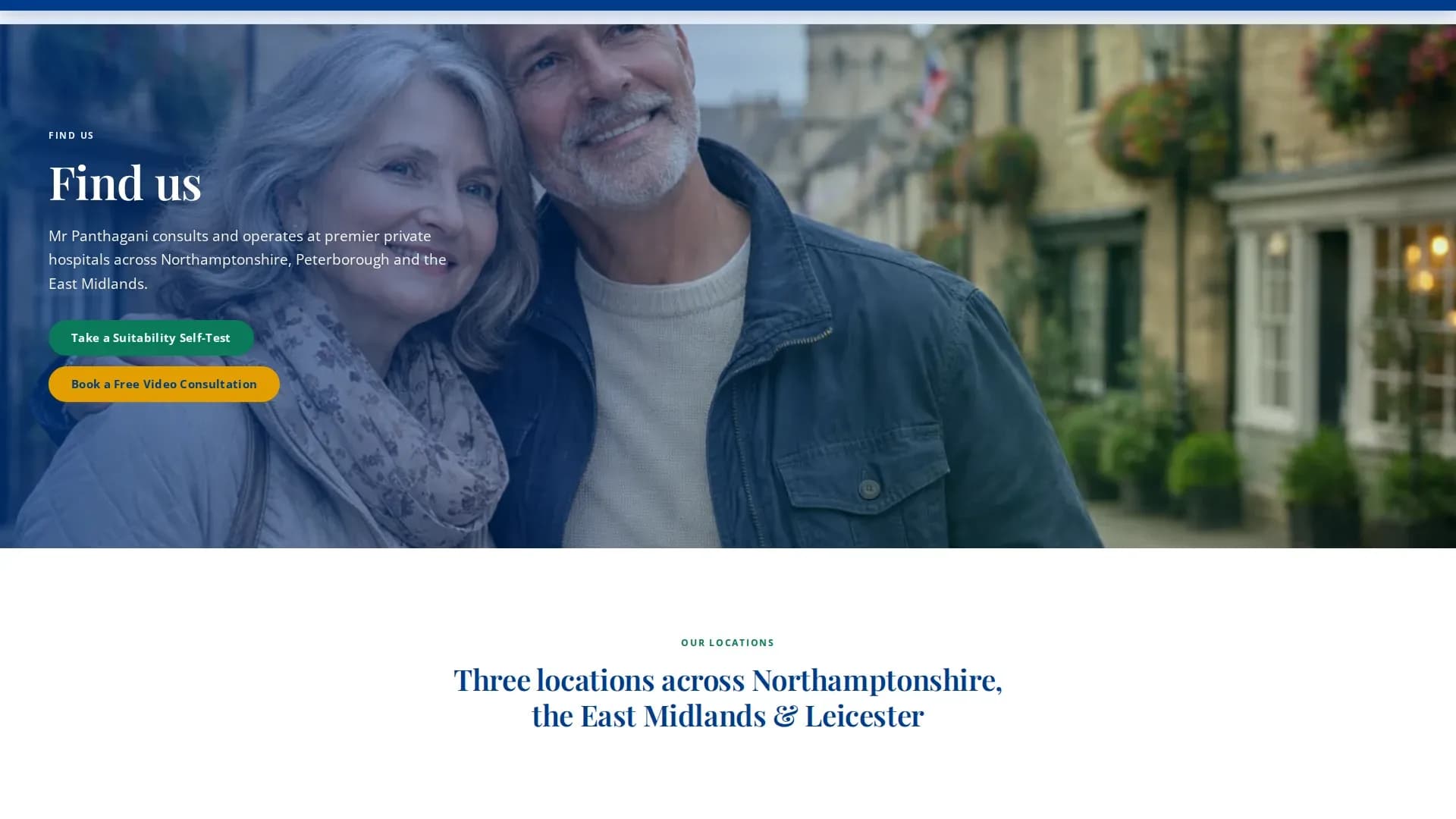 The clinic locations page across the East Midlands